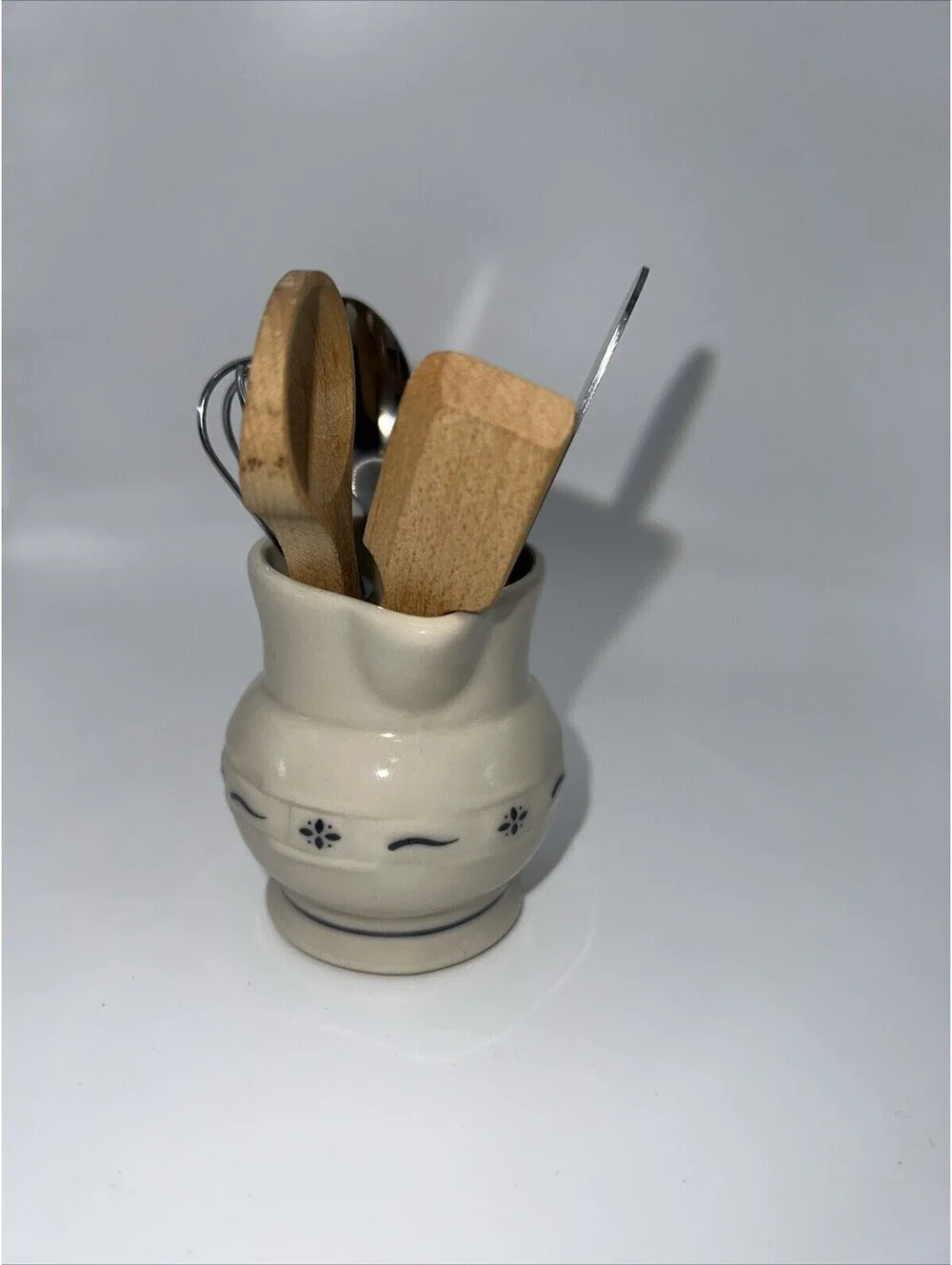 Mini Longaberger Ceramic Utensil Holder With Utensils
